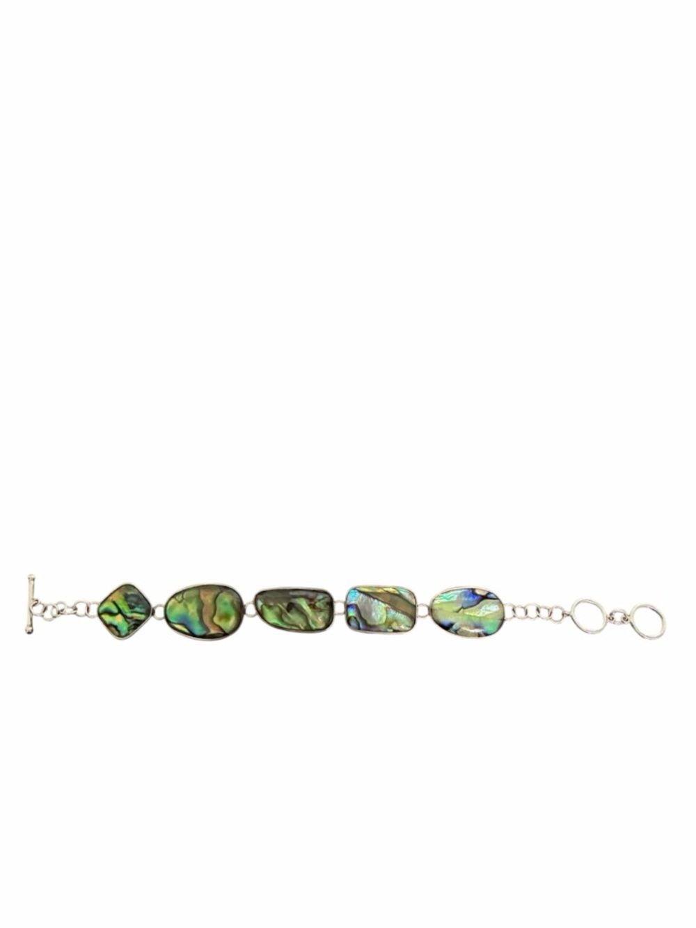 Vintage 925 Sterling Silver Abalone LUC Signed Adjustable Link Bracelet